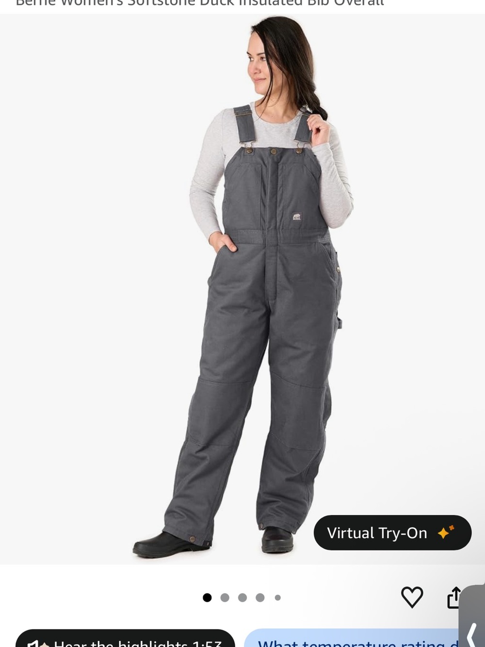 Women's Insulated Bib Overalls - Charcoal by Berne